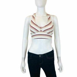 Free People Womens White Stripe Criss Cross Back Crop Top Sz XS Retail $48